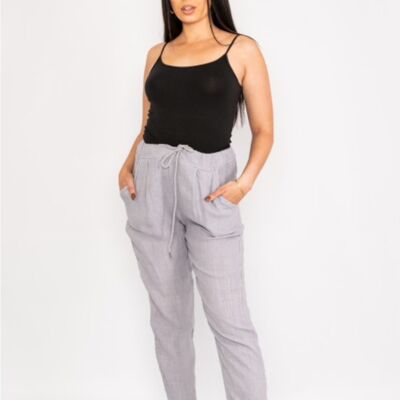 Pantalon en lin avec cordon de serrage à la taille