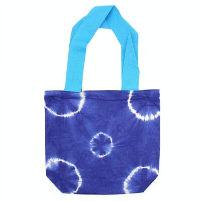 NTDB-01 – Natürliche Batik-Baumwolltasche (8 Unzen) – Blaue Ringe – Blauer Griff – Verkauft in 1x Einheit/en pro Außenseite