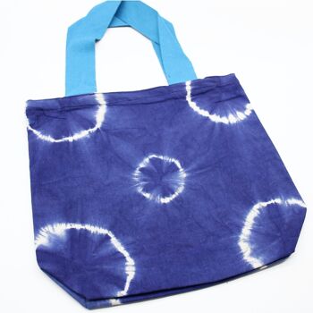 NTDB-01 - Sac en coton naturel tie-dye (8oz) - Anneaux bleus - Poignée bleue - Vendu en 1x unité/s par extérieur 3