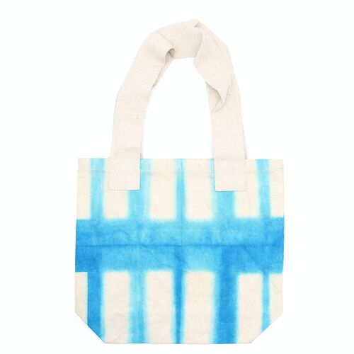 NTDB-03 - Natural Tie-Dye Cotton Bag (8oz) - Sky Blue Blocks - Natural Handle - Sold in 1x unit/s per outer