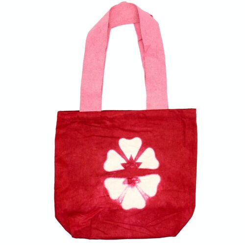 NTDB-04 - Natural Tie-Dye Cotton Bag (8oz) - Maroon Flower - Pink Handle - Sold in 1x unit/s per outer