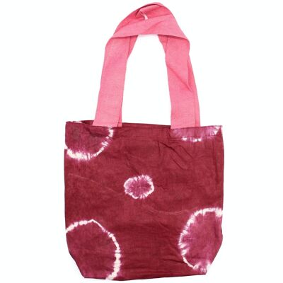 NTDB-06 - Natural Tie-Dye Cotton Bag (8oz) - Maroon Rings - Pink Handle - Sold in 1x unit/s per outer