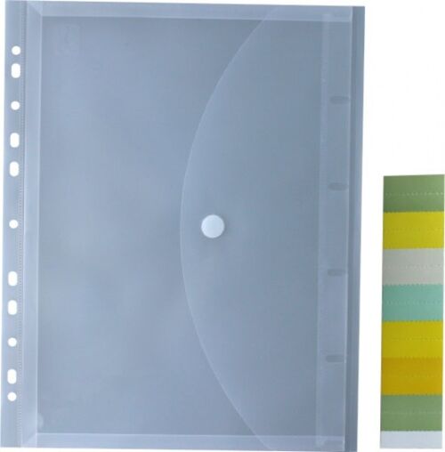Dokumententaschen A4 mit umlaufender Dehnfalte u. Klettverschluss, transparent farblos, mit 20 mm Füllhöhe, aus PP - 5 Stück