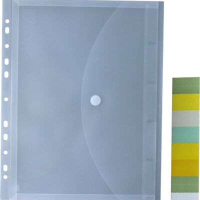 Buste per documenti A4 con pieghe di espansione perimetrali e chiusura in velcro, trasparente incolore, con altezza di riempimento di 20 mm, in PP - 5 pezzi
