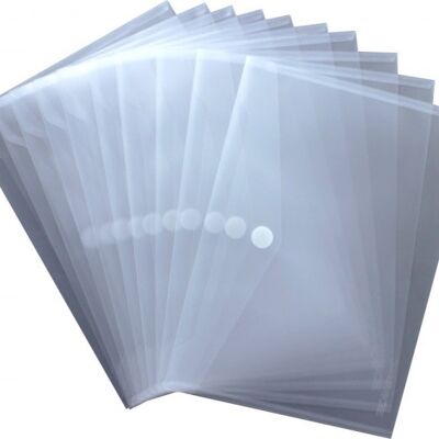 Nachhaltige Dokumententaschen A4 quer mit Klettverschluss aus Post-Consumer-Recycling PP in transparent natur - 10 Stück