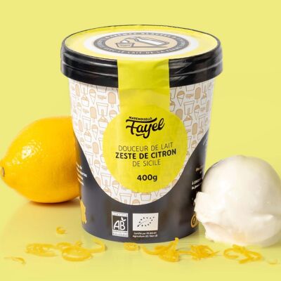 Crème glacée Douceur de lait zeste de citron de sicile - 100% bio gourmande et généreuse - pot de 500ml