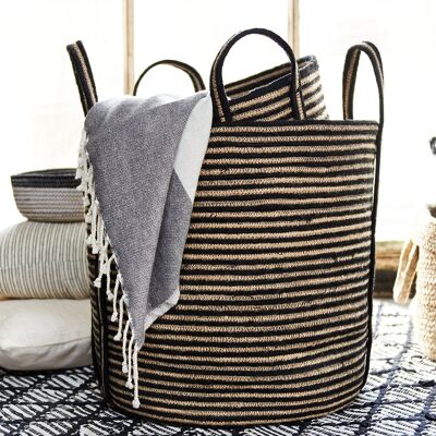 Set of 3 round striped baskets with handles
