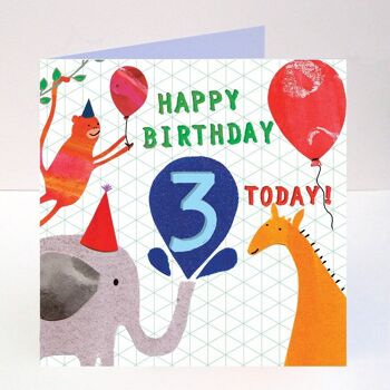 Joyeux anniversaire de trois ans - Carte de vœux carrée 5