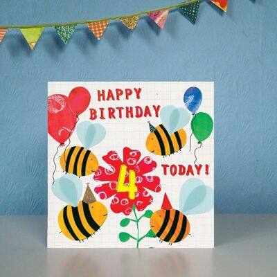 Age Four Happy Birthday - Square Greeting Card