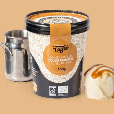 Crème glacée Douceur de lait coulis caramel au beurre salé - 100% bio gourmande et généreuse - pot de 150 ml