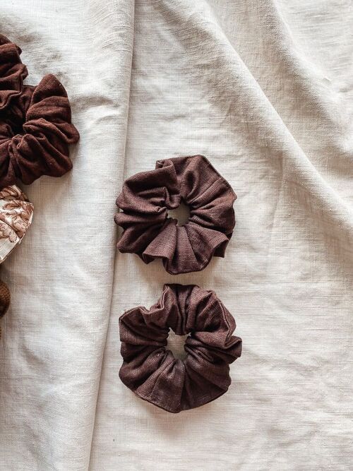 Wide linen scrunchie / chocolate