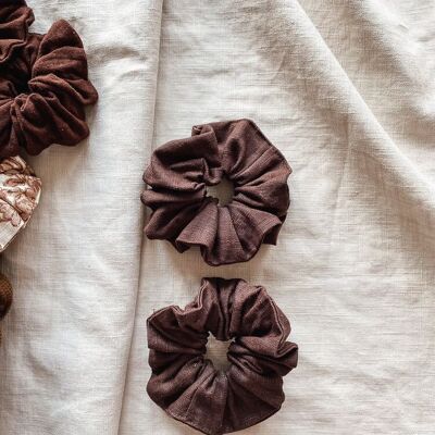 Wide linen scrunchie / chocolate