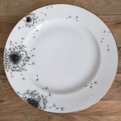 Assiette plate porcelaine 26 cm décor pissenlit et or