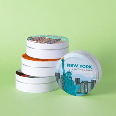 Cajas de dulces de 70 mm de diámetro personalizables en etiqueta blanca