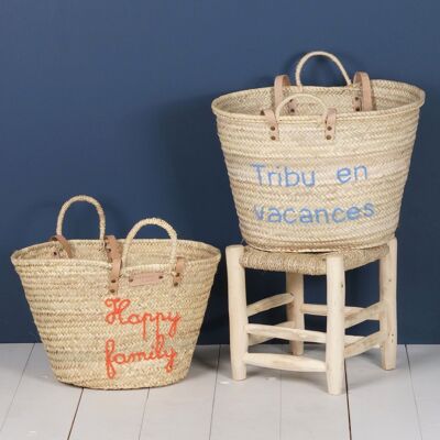 Straw tote basket with leather handles - Customizable
