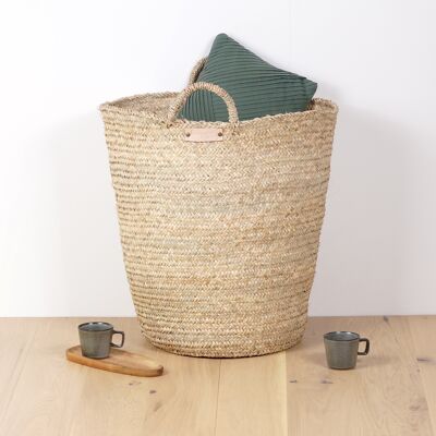 Woven palm basket with handles