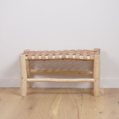 Small Moroccan bench in wood and leather