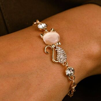 Bracelet réglable en or rose félin chaton chat sur le thème des amoureux Meow Zircon Animal 2