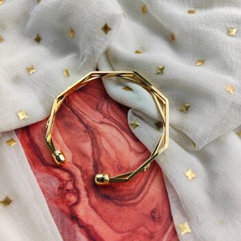 Bracelet jonc géométrique réglable à trois couches en argent doré et torsadé 2