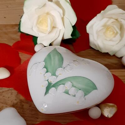 Coeur porcelaine Muguet personnalisé - galet presse papier