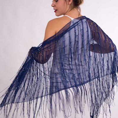 Tulle fringed party shawl