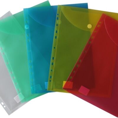 Document pockets prospectus sleeves A4 portrait document folder for filing with EURO perforation, filing edge, flap and Velcro fastener - 10 pieces