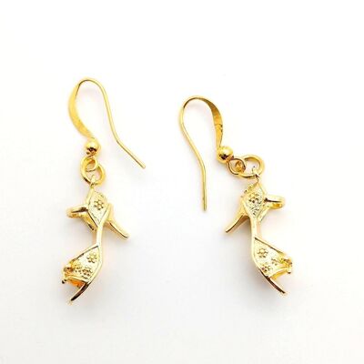 Pendientes "Zapatos de tacón" dorados con oro fino