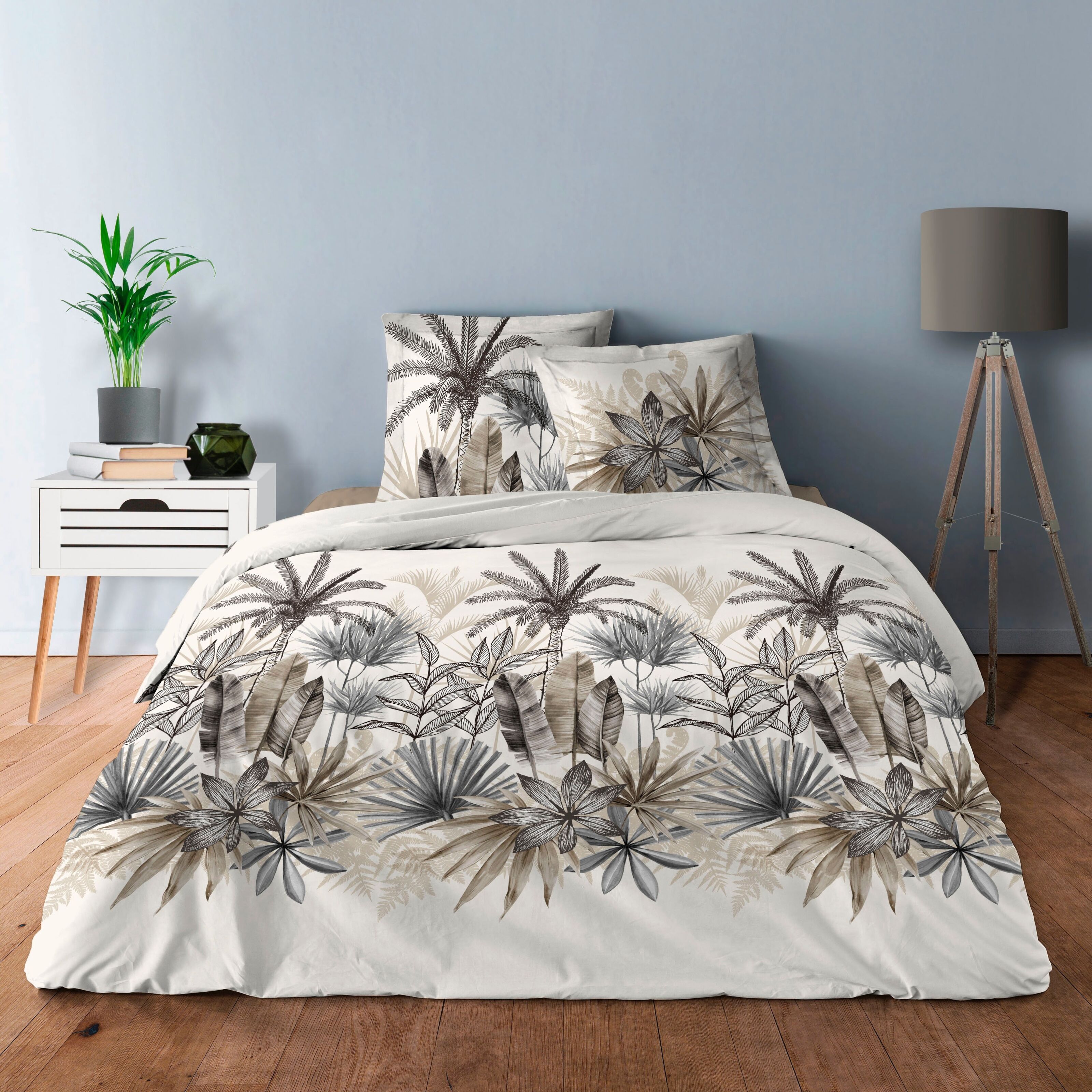 Bed Linen 220 x 240 cm Beige Leaves Duvet Cover Set 3-Piece Soft