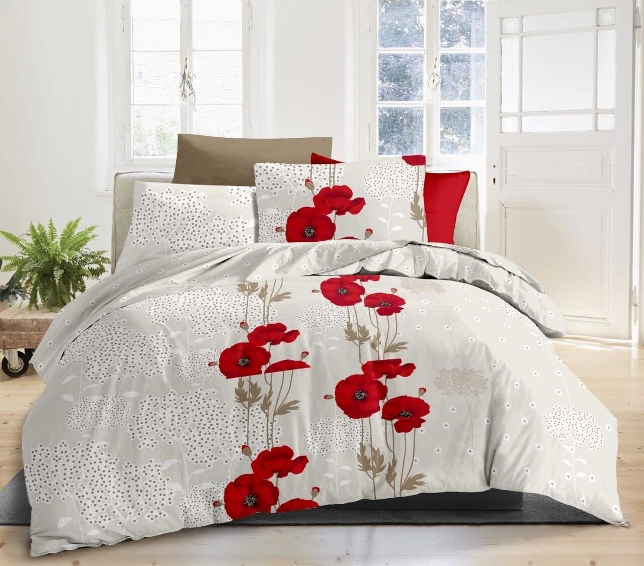 SET 4 PEZZI COPRIPIUMINO PAPAVERO CON LENZUOLO CON SOTTO 160X200