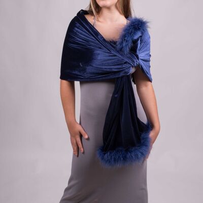 Velvet Party Shawl With Feathers