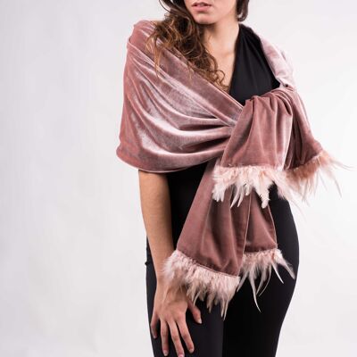 Velvet Party Shawl With Feathers