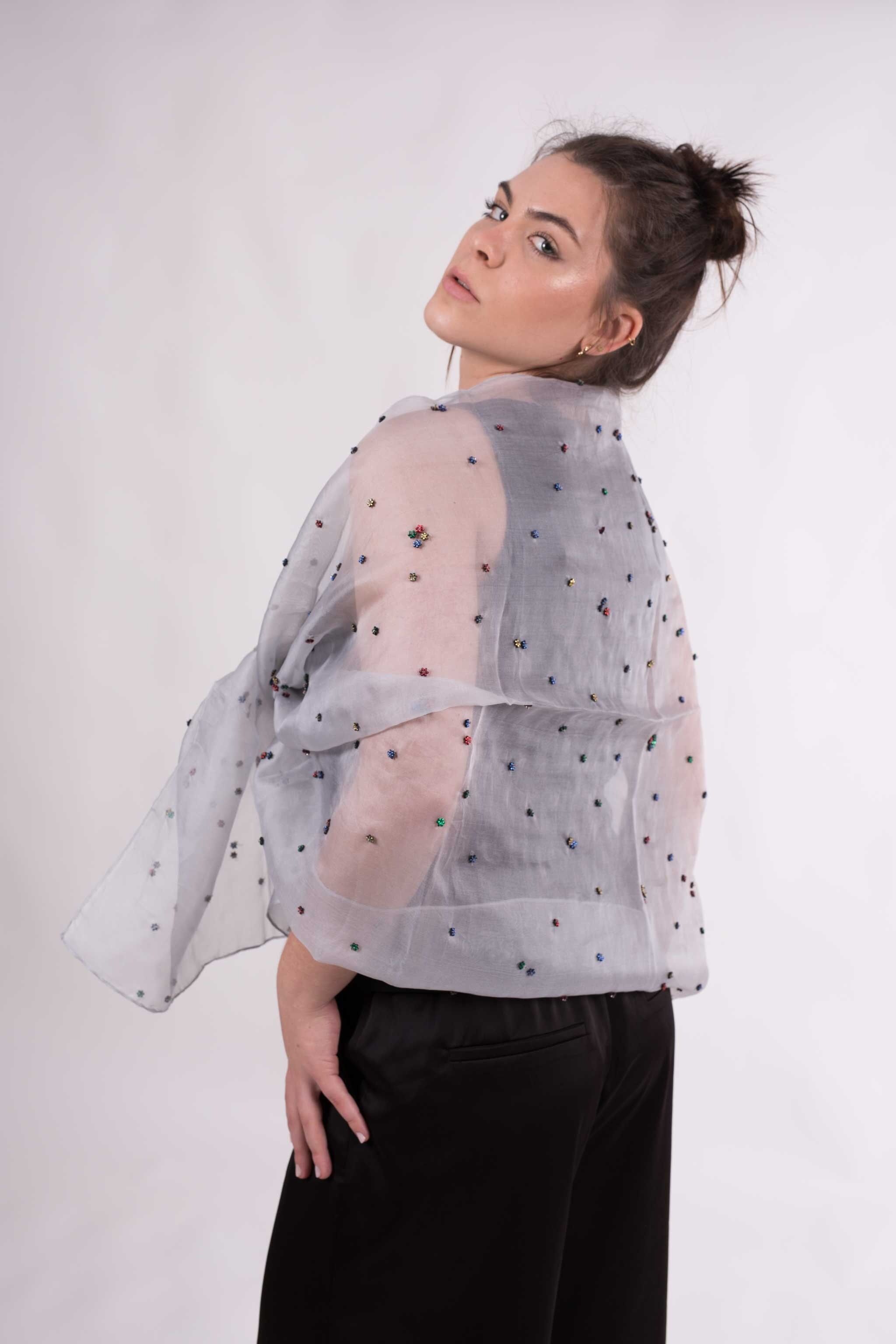 Organza-Schal, Blumen, Strasssteine