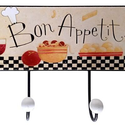 Metal wall hanger of 4 places with the wish "BON APPETIT". Dimension: 30x2x18cm
