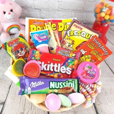 Panier bonbons rétro - Les friandises cultes des années 80 et 90