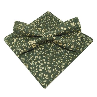 Floral khaki green bow tie with pocket