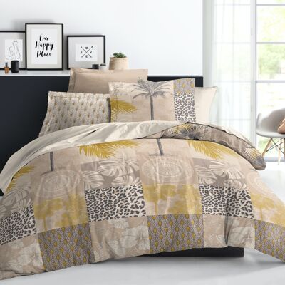 PARURE 4 PIECES HOUSSE DE COUETTE JUNGLE GOLD AVEC DRAP HOUSSE EN 160X202