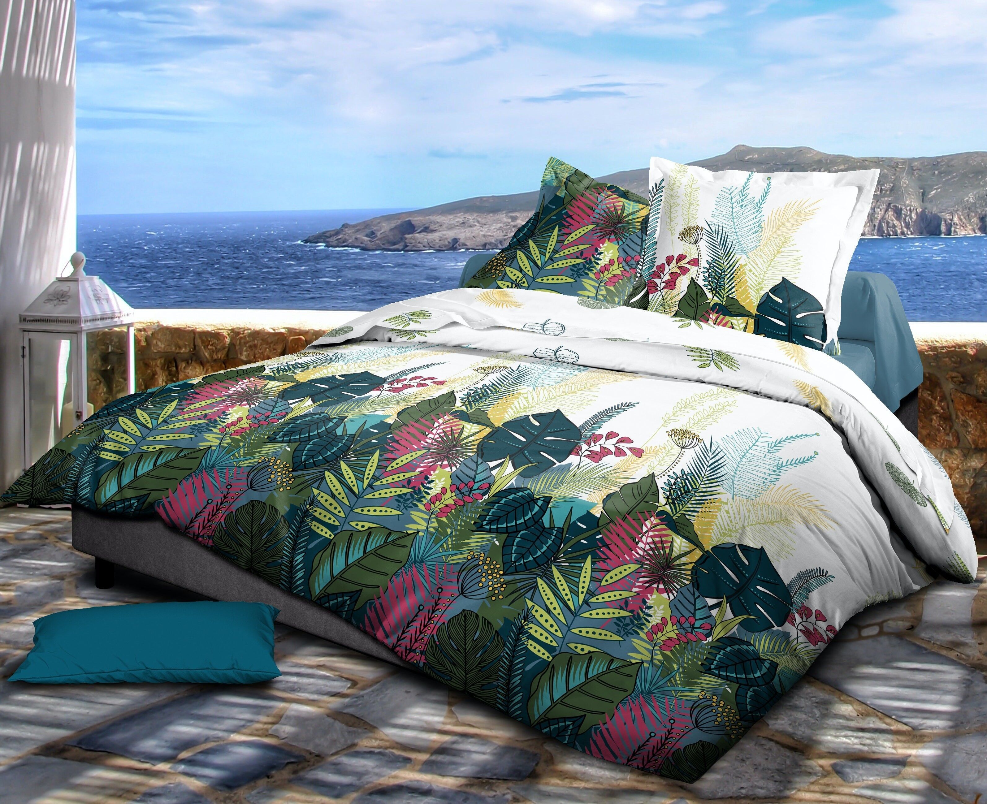 SET COPRIPIUMINO 4 PEZZI PALM SPRING CON LENZUOLO CON COTTO IN 160X207