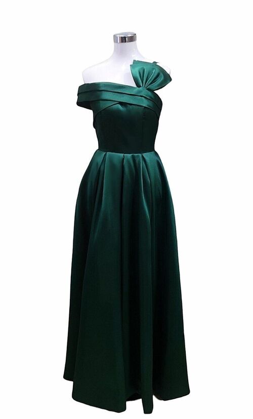 Robe longue de cérémonie noeud vert éméraude