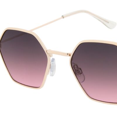 Sunglasses - BEE-Retro Sunglasses in Hexagon shape with Gold frame and Pink lens