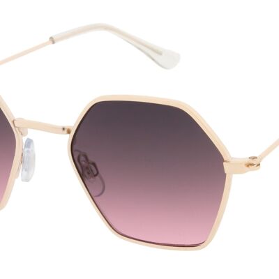 Sonnenbrille - BEE-Retro-Sonnenbrille in sechseckiger Form mit goldenem Rahmen und rosa Gläsern
