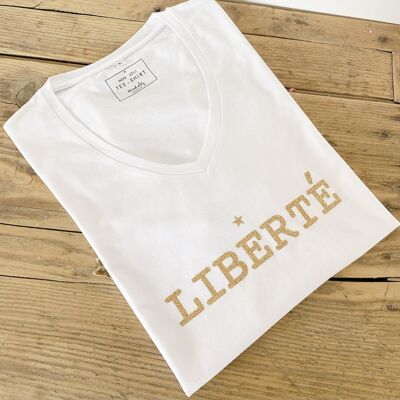 Weißes T-Shirt „Freiheit“.