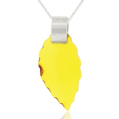 Cognac Amber Leaf Pendant with 18" Trace Chain and Presentation Box