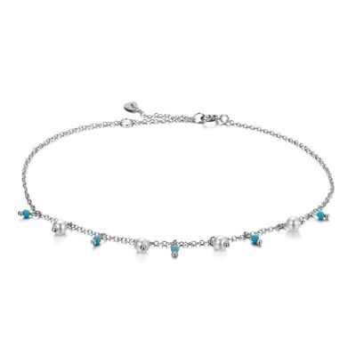 Pearl&Turquoise Silver Anklet