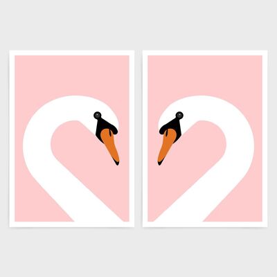 Swan pair - A5 - Pink