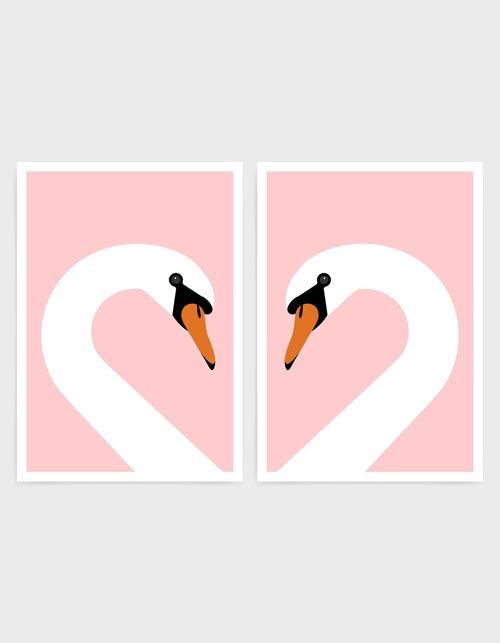 Swan pair - A4 - Pink
