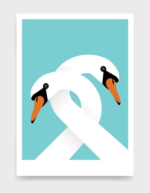 Necking swans - A3 - Blue aqua