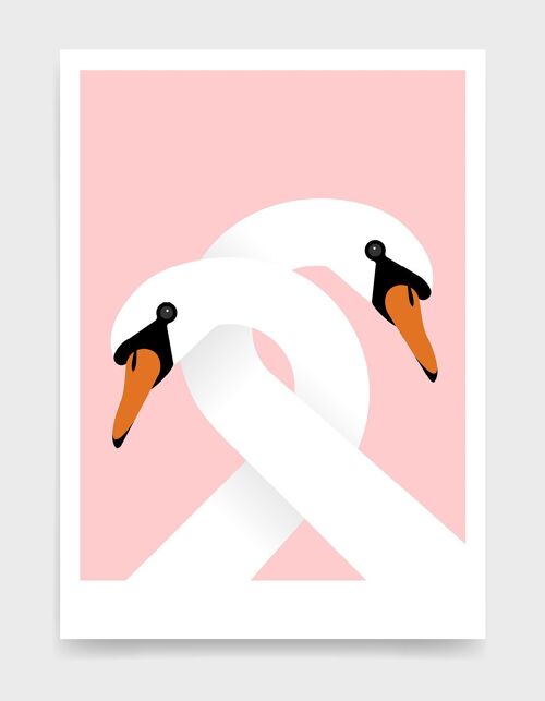 Necking swans - A3 - Pink