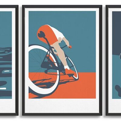 Triathlon print set - A4 - Orange and blues