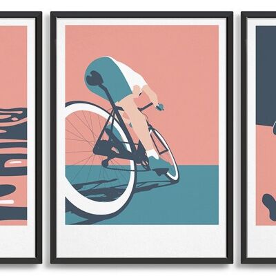 Triathlon print set - A4 - Pink and blues