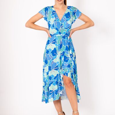 Blue print wrap skirt dress